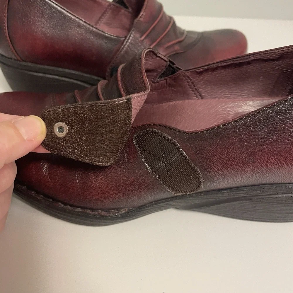 Dansko Leather Wedge Slip-ons Ruched Aimee Wine Brush Off 37‎ Nursing Shoes